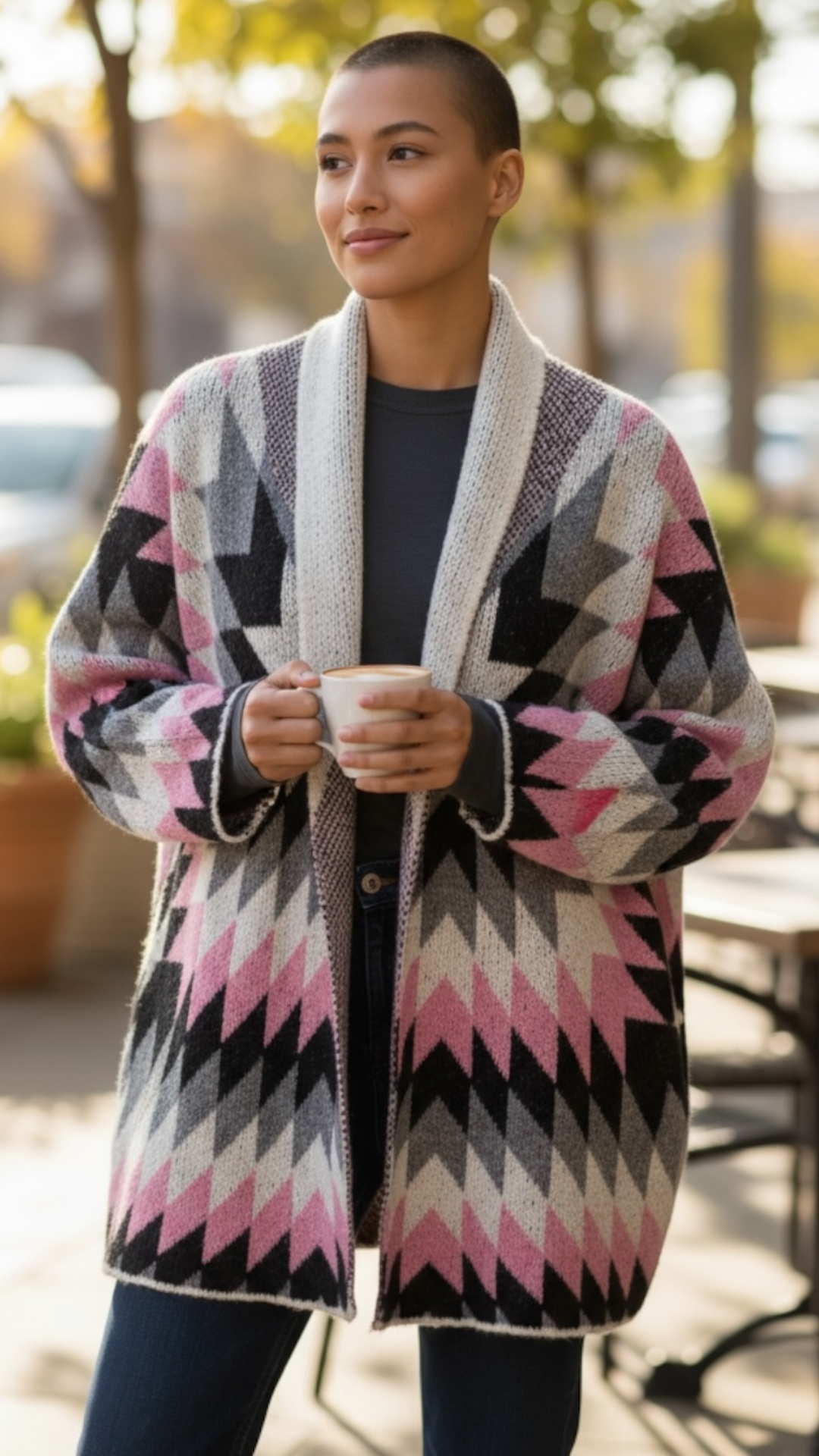 Chaqueta punto etnico rosa Aloha