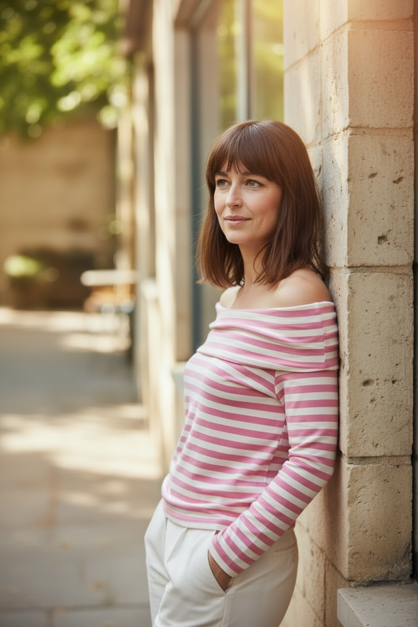 Camiseta escote bardot rayas Aloha