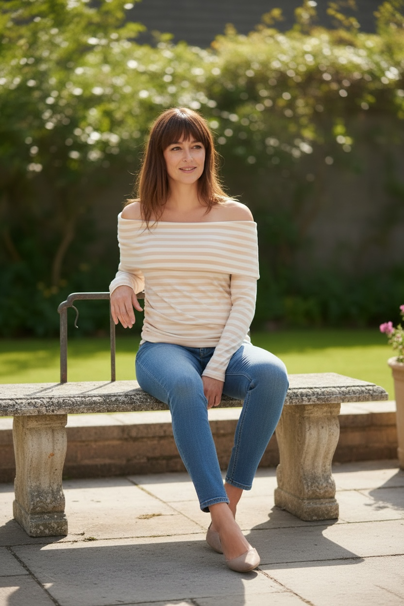 Camiseta escote bardot rayas Aloha